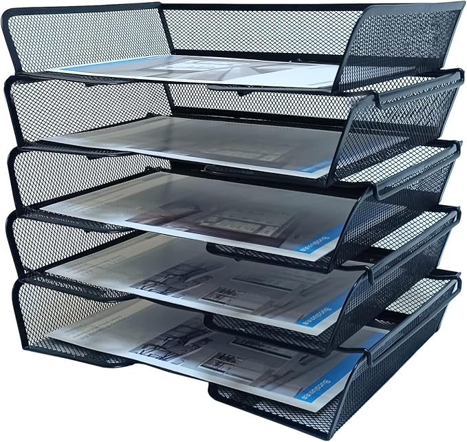 5 Tier Metal Mesh Desk Organizer-Stackable Letter Trays by SETTFRFE
