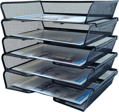 5 Tier Metal Mesh Desk Organizer-Stackable Letter Trays by SETTFRFE