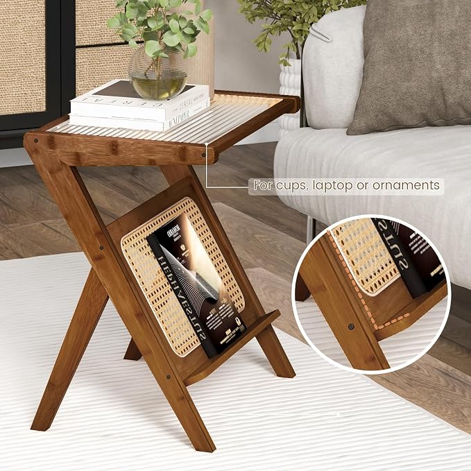 Giantex Rattan Side Table, Boho Nightstand - Image 4