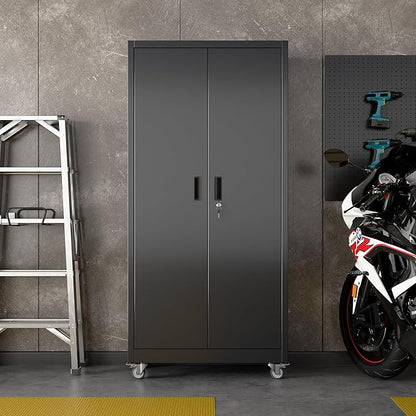 Black Metal Garage Storage Cabinet - Image 9