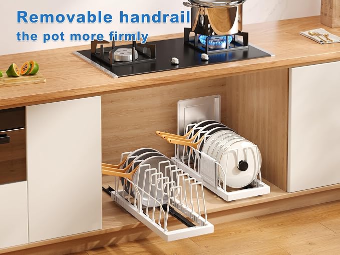 2 Pack Pots and Pans Organizer Under Cabinet, 21.6" Deep Pull Out Pot Lid - Image 7