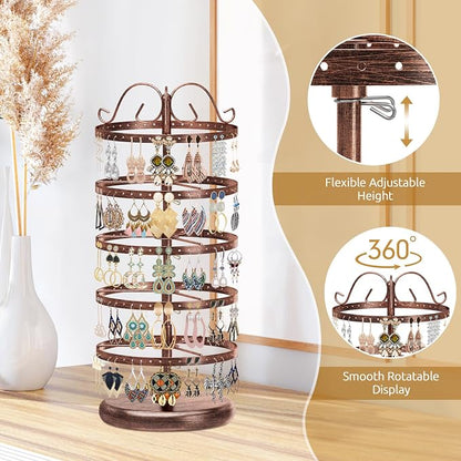 MODOWEY Rotating Earring Holder Organizer Stand, 5 Tiers Metal Tree, Bronze | - Image 4