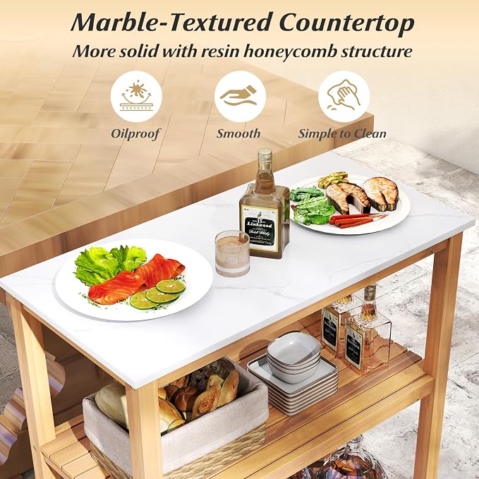 Goplus Patio Wooden Sideboard, 3-Tier Acacia Outdoor Kitchen Buffet Organizer - Image 5