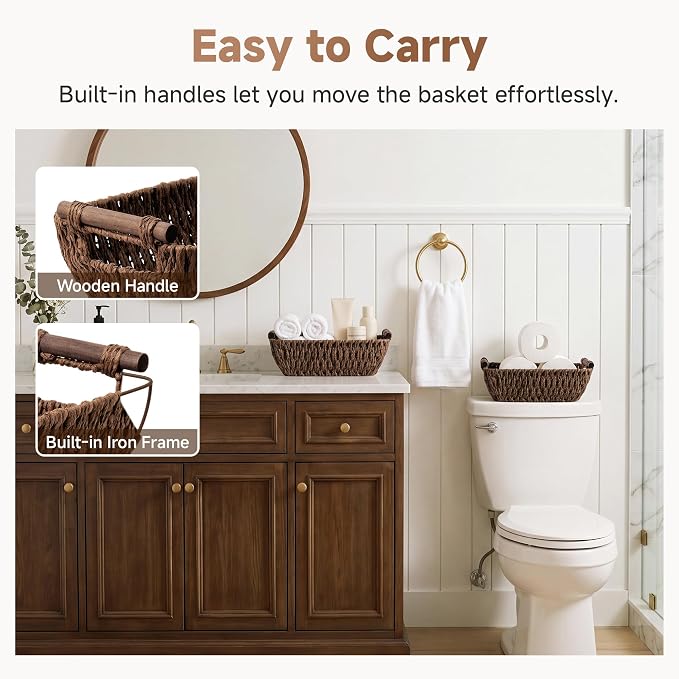 StorageWorks Handwoven Small Wicker Baskets, Round Paper Rope Storage Baskets - Image 4