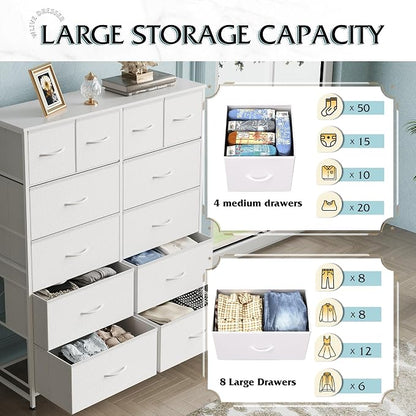 WLIVE 12 Drawer Tall White Fabric Dresser Bedroom Storage Chest | White tall - Image 5