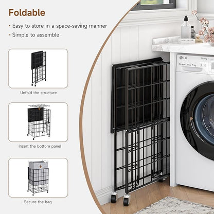 90L Laundry Basket with Wheels, Large Capacity Laundry Hamper with Removable - Image 8
