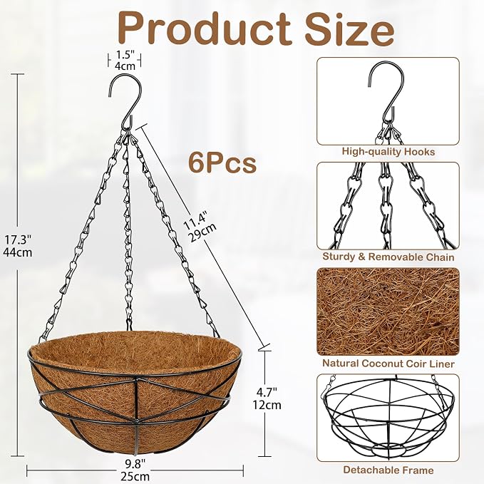6 Pack 10 inch Metal Hanging Baskets - Image 3