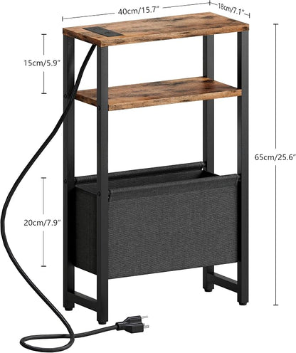 Narrow Side Table with Charging Station Slim End Table Sofa with Magazine Rack - Image 3