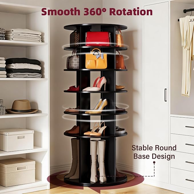 JUMMICO Rotating Shoe Rack Tower, 6-Tier Vertical Closet Storage Organizer - Image 3