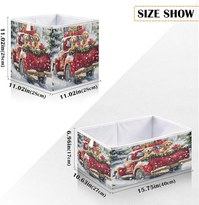 Christmas Red Truck Two Dog Closet Organizers Storage Cubes Storage Bins Shelf - Image 3