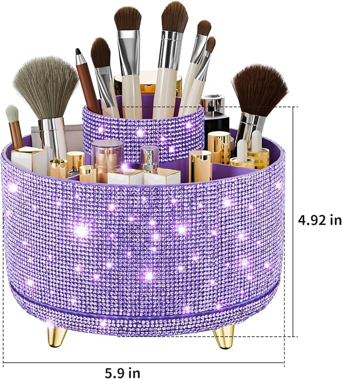 fanado Bling Diamond Makeup Brush Holder, 360° Rotating Makeup Organizer - Image 4
