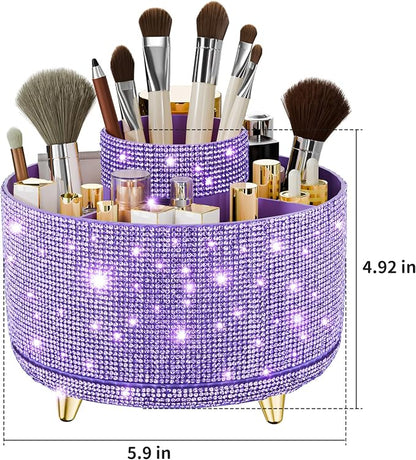 fanado Bling Diamond Makeup Brush Holder, 360° Rotating Makeup Organizer - Image 4