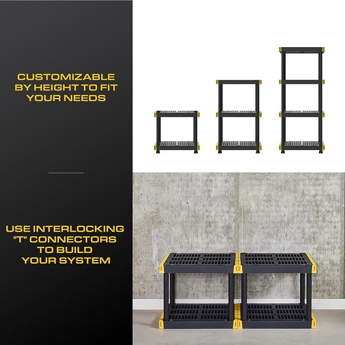 BLACK & YELLOW 4-Tier Heavy Duty Plastic Storage Shelving Unit, 100lbs/shelf - Image 7