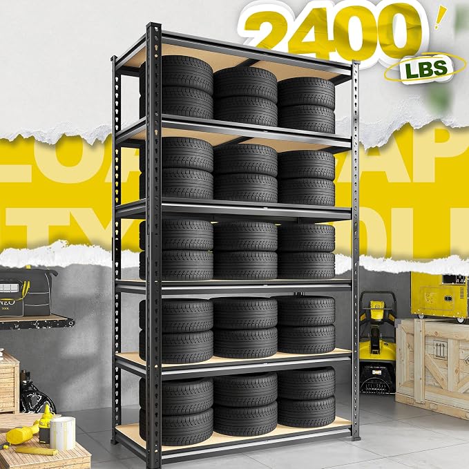 78" H Metal Shelving 6 Tier Garage Shelving Adjustable 2400LBS Storage Shelves - Image 3