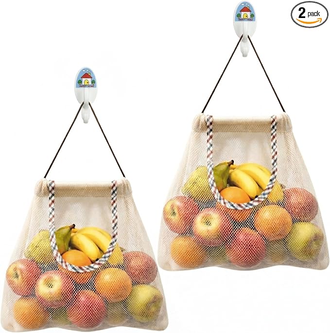 Reusable Hanging Storage Mesh Bags, 2 Bags & 2 Hooks | Durable, Breathable by TAMALL