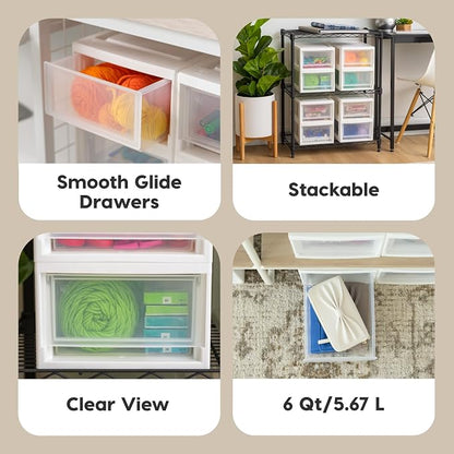 IRIS USA 6 Qt. Plastic Drawer Storage Organizer Stacking Drawers, Stackable Unit - Image 4