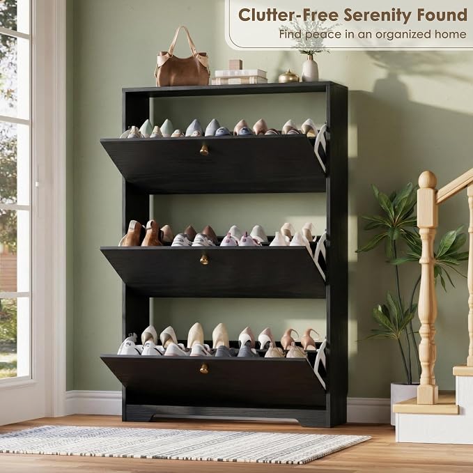 Nicetree Shoe Cabinet with 3 Flip Drawers, Narrow Shoe Organizer Cabinet - Image 5