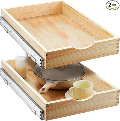 Menkxi 2 Set Pull out Tray Cabinet Organizer Wooden Pull Drawers storage Slide by Menkxi