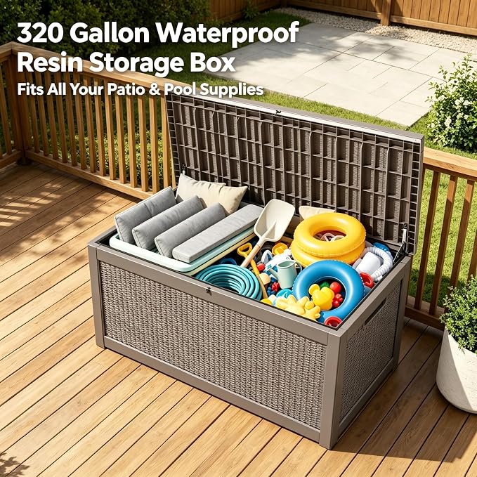 320 Gallon Waterproof Outdoor Storage Box, Lockable Deck Box - Image 2