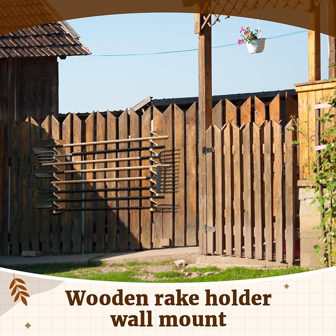 Beeveer 2 Pairs Pine Wood Garden Tool Organizer Wall Mount Garage Shed Yard - Image 4