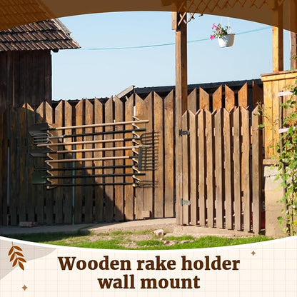Beeveer 2 Pairs Pine Wood Garden Tool Organizer Wall Mount Garage Shed Yard - Image 4