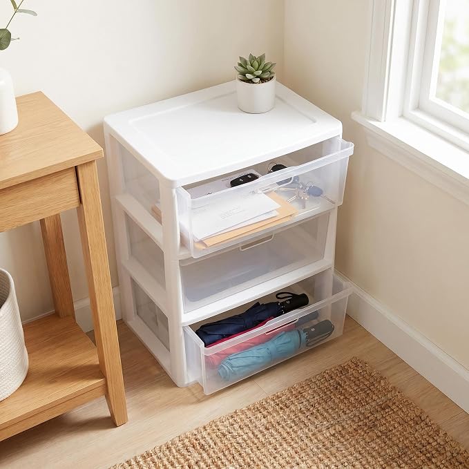 Wide 3 Drawer Tower, Plastic Storage Drawers - Image 7
