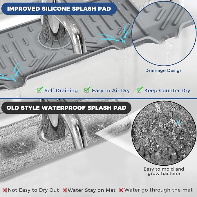 BFONS Silicone Faucet Handle Drip Catcher Drying Tray Mat Dish Soap Sponge - Image 8