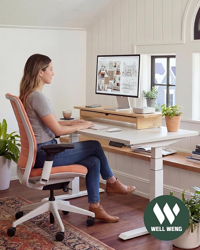 Bamboo Monitor Stand with Large Storage Drawer, 42 Inch Ergonomic Computer Riser - Image 2