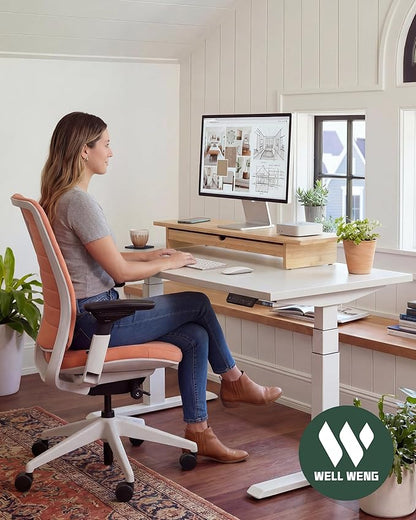 Bamboo Monitor Stand with Large Storage Drawer, 42 Inch Ergonomic Computer Riser - Image 2