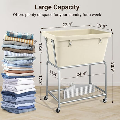 ELYKEN Laundry Cart with Wheels, Rolling Laundry Hamper with Removable Bag and - Image 3