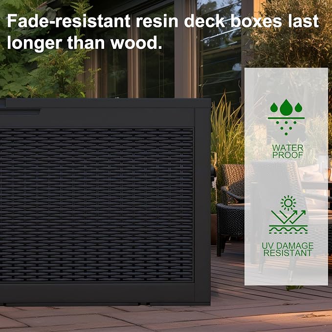 PatioZen 120 Gallon Deck Box Outdoor, Weatherproof Resin Patio Storage Box - Image 7