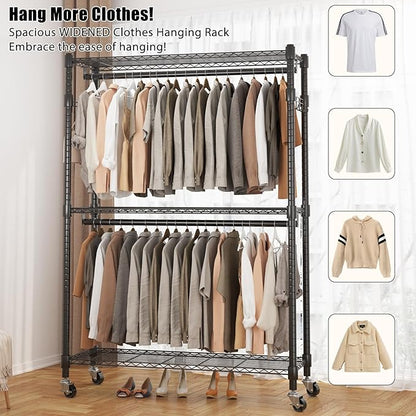 BATHWA Heavy Duty Garment Rack on Wheels, Rolling Clothes Racks - Image 3
