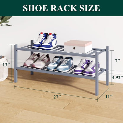 Smiry Bamboo Shoe Rack for Closet, 2 Tier Wooden Stackable Shoe Organizer - Image 2