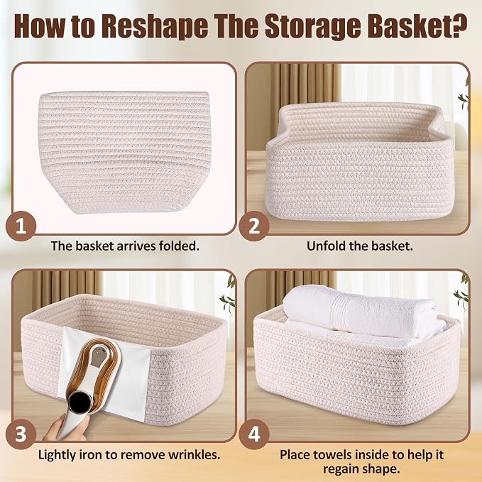 5-Pack Small Woven Rope Storage Baskets, 2 Sizes Organizer Bins | Fabric Cube - Image 7