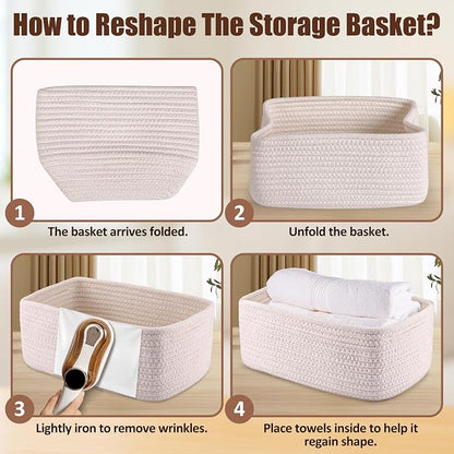 5-Pack Small Woven Rope Storage Baskets, 2 Sizes Organizer Bins | Fabric Cube - Image 7