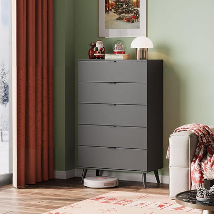 WLIVE 5 Drawer Dresser for Bedroom, Tall Wooden Dresser, Chest of Drawers for - Image 2