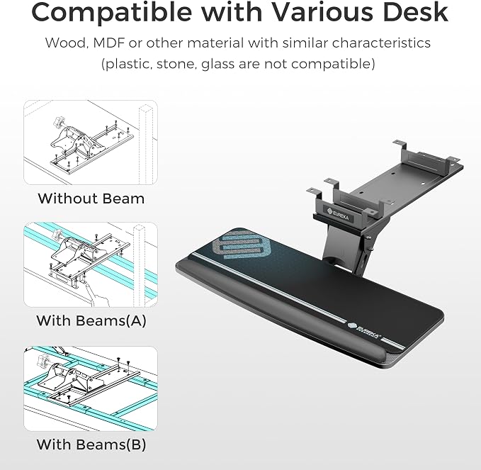 EUREKA ERGONOMIC Keyboard Tray Height Adjustable, Swivel Tilt Computer Keyboard - Image 7