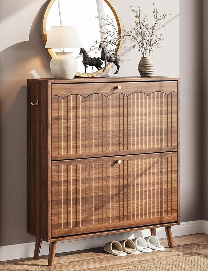 Nicetree Mid-Century Modern Slim Shoe Cabinet by Nicetree