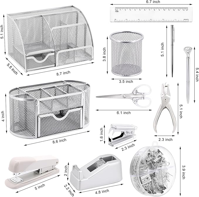 17 in1 Silvery Desk Organizers and Accessories Set, 3 Office Desk Supplies - Image 2