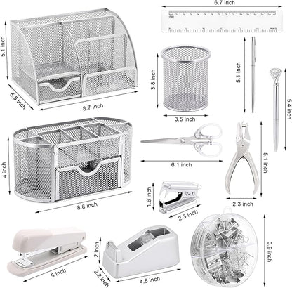 17 in1 Silvery Desk Organizers and Accessories Set, 3 Office Desk Supplies - Image 2