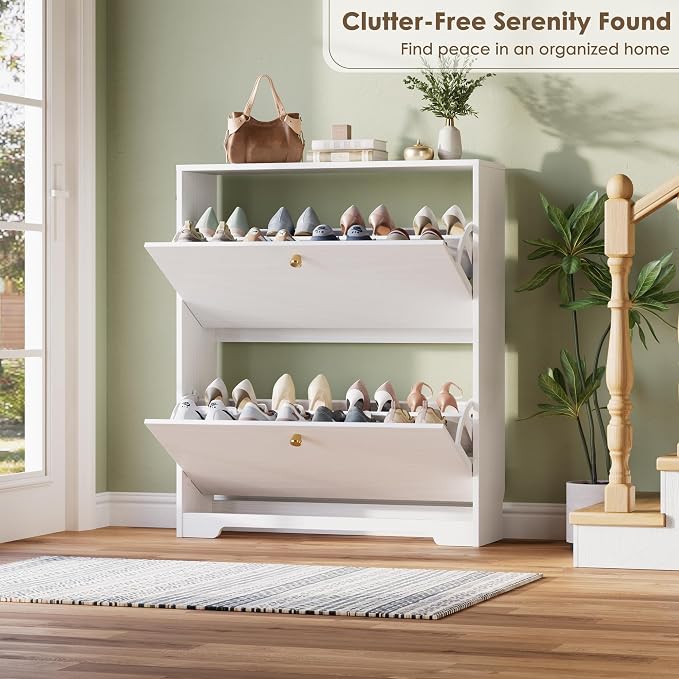 Nicetree Shoe Cabinet with 2 Flip Drawers, Narrow Shoe Organizer Cabinet - Image 4