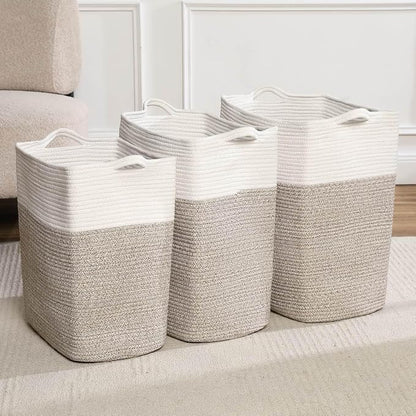 Tall Laundry Basket With Handles, Woven Cotton Rope Big Laundry Hamper Sorters - Image 3
