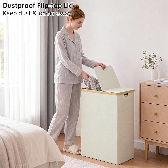 efluky Laundry Hamper with Lid, Double Laundry Basket with 2 Removable Bags - Image 2