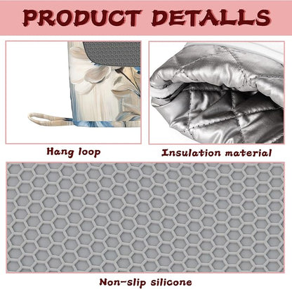 Flower Heat-Resistant Silicone Oven Mitts and Pot Holders, Flower on Marble Art - Image 3