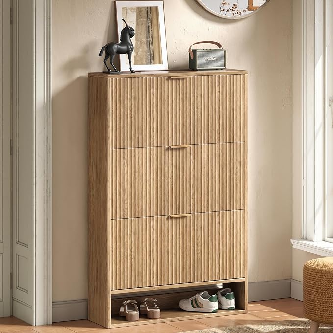 Hootata Oak Tall Shoe Storage Cabinet - Image 7