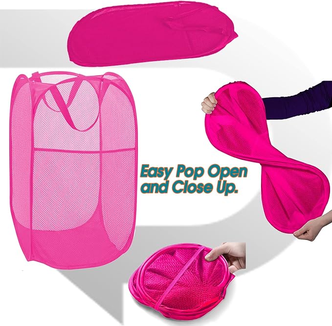 2 Pack Sturdy Mesh Pop up Laundry Hamper Basket - Image 5