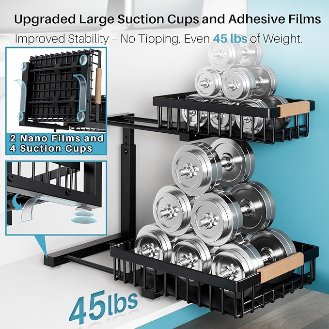 Under Sink Organizer, 2 Packs 2 Tier Sliding Pull Out Cabinet Storage Shelf - Image 3