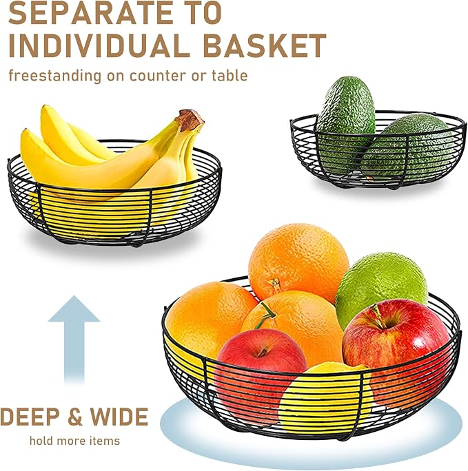 3-Tier Hanging Basket Fruit Organizer Kitchen Heavy Duty Wire Organizer - Image 3