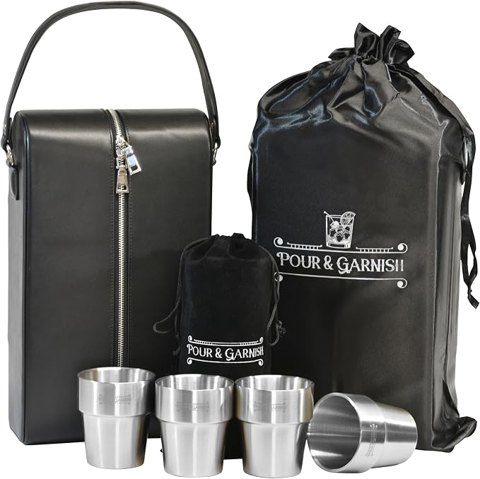 POUR & GARNISH Bourbon, Whiskey & Wine Double Bottle Travel Bag – Vegan Leather - Image 8