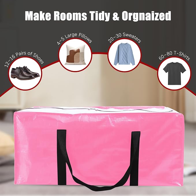 Extra Large Moving Bags with Zippers & Carrying Handles, Heavy-Duty Storage Tote - Image 5